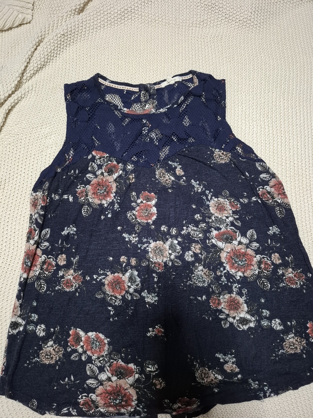 Maurices Navy Floral Lace Yoke Tank Top